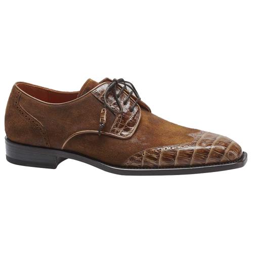 Mezlan "Nunez" 4274-F Camel / Beige Genuine Crocodile / Suede Wingtip Oxford Shoes.